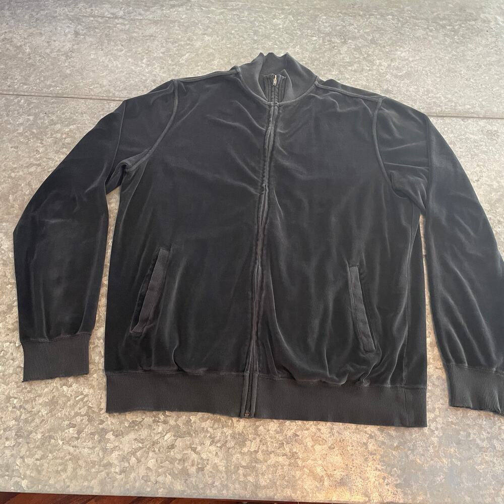 Daniel Buchler New York Velour Velvet Full Zip Jacket Sweatshirt Mens XL Black - Picture 1 of 10
